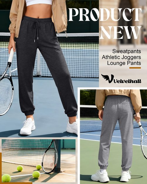 Velvelhall 3 Pack Women's Sweatpants with Pockets, Drawstring Lounge Athletic Joggers Casual Yoga Workout Sweat Pants(Light Heather Gray, Dark Heather Gray, Black,Large)