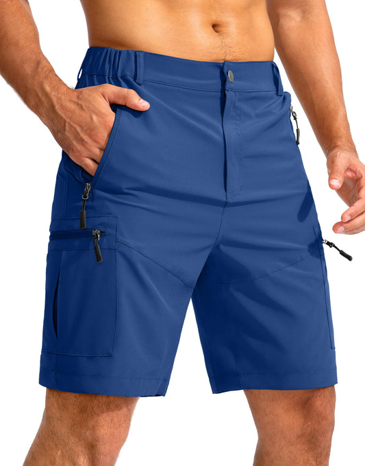 Pudolla Men's Hiking Cargo Shorts 9" Lightweight Outdoor Work Shorts for Men Travel Golf Camping Casual with 5 Zipper Pockets(Royal Blue Large)