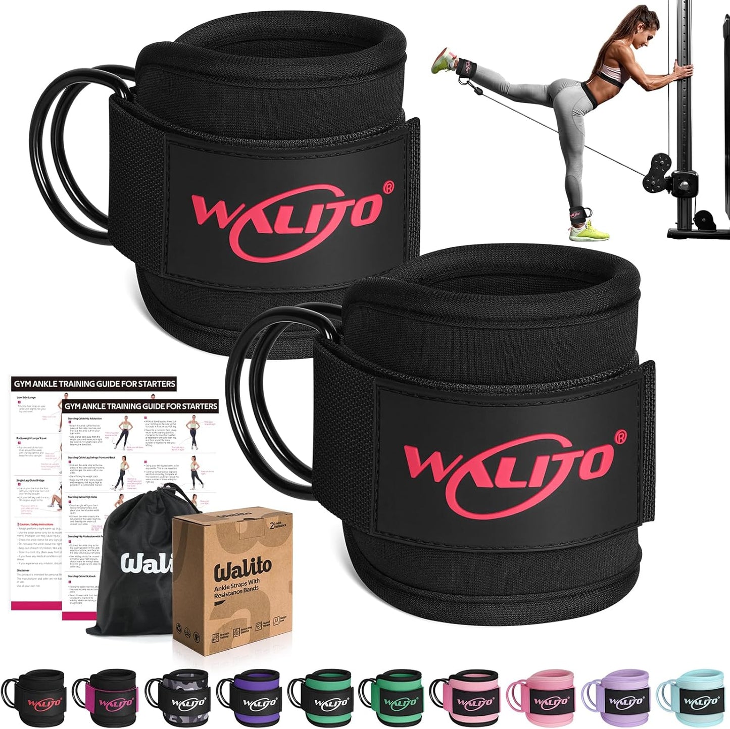 WALITO Gym Ankle Straps - Adjustable Cable Machine Accessories for Glute Kickbacks & Leg Workouts