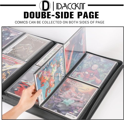 D DACCKIT Premium Comic Binder - Holds 96 Comics with Sleeves | Classic Navy Blue Storage Album