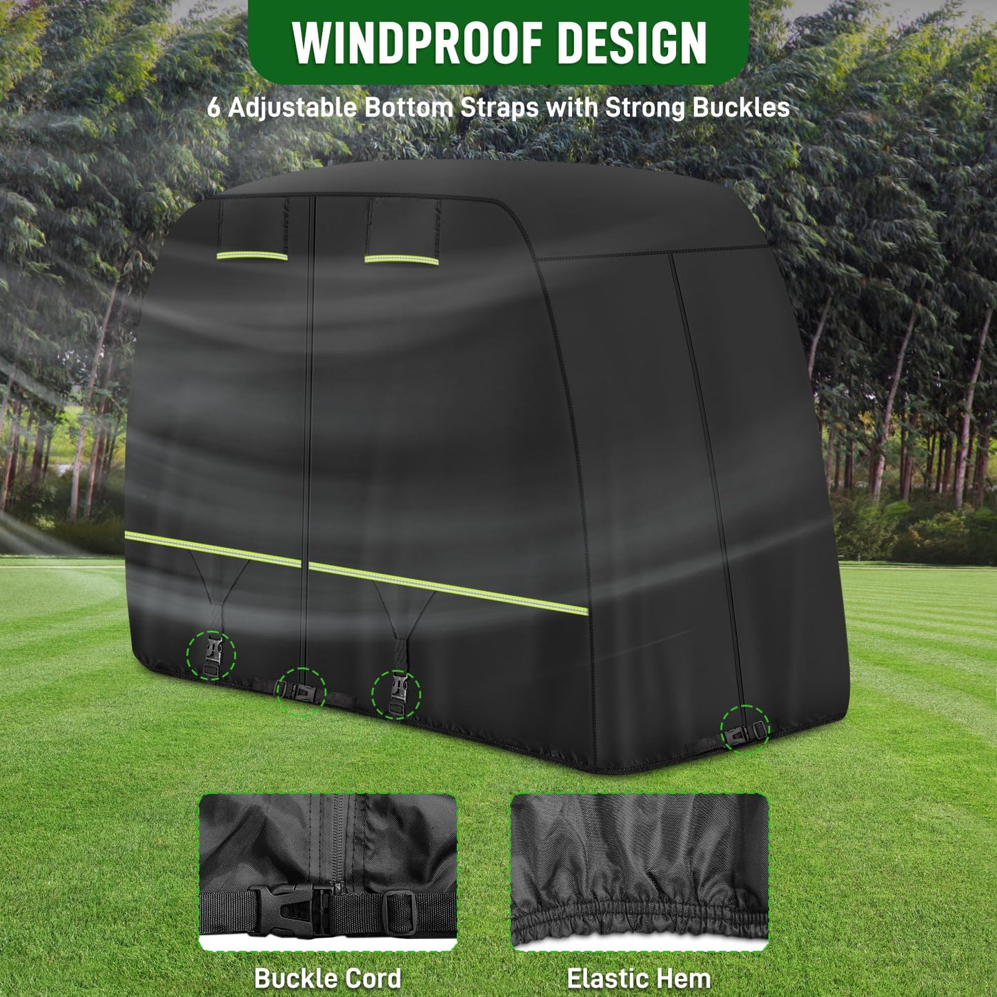 Cartalia 2 / 2+2 / 4 Passenger Upgraded Golf Cart Cover with Safe Reflective Strips Fits EZGO Club Car Yamaha, 420D Heavy Duty Cover All Weather Protection Waterproof Sunproof Dustproof Snowproof
