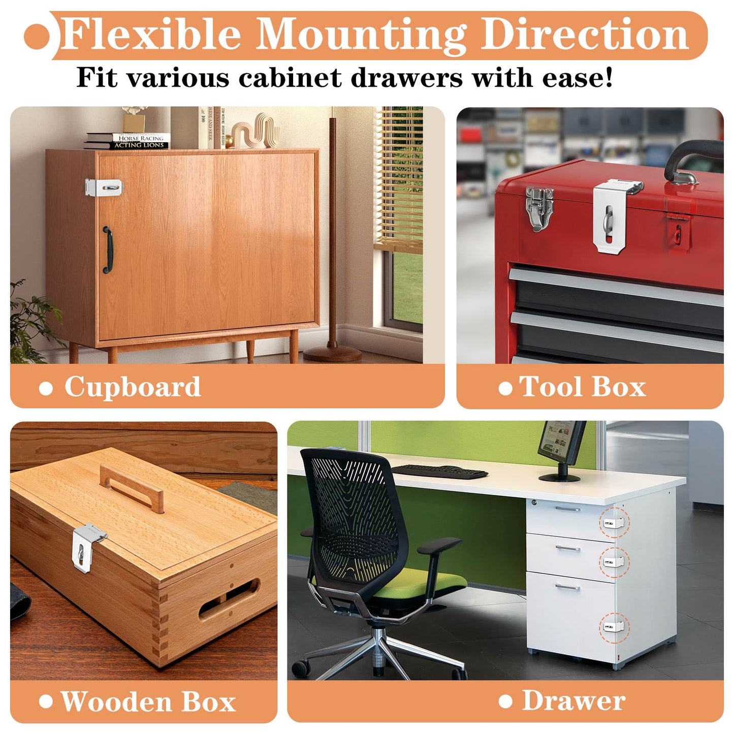 Mixizigoz 90 Degree Hasp Lock Latch, Right Angle Safe Padlock Clasp Hasp for Personal Privacy, 304 Stainless Steel Security Desk Drawer Lock Latch (Silver-1 Pc)