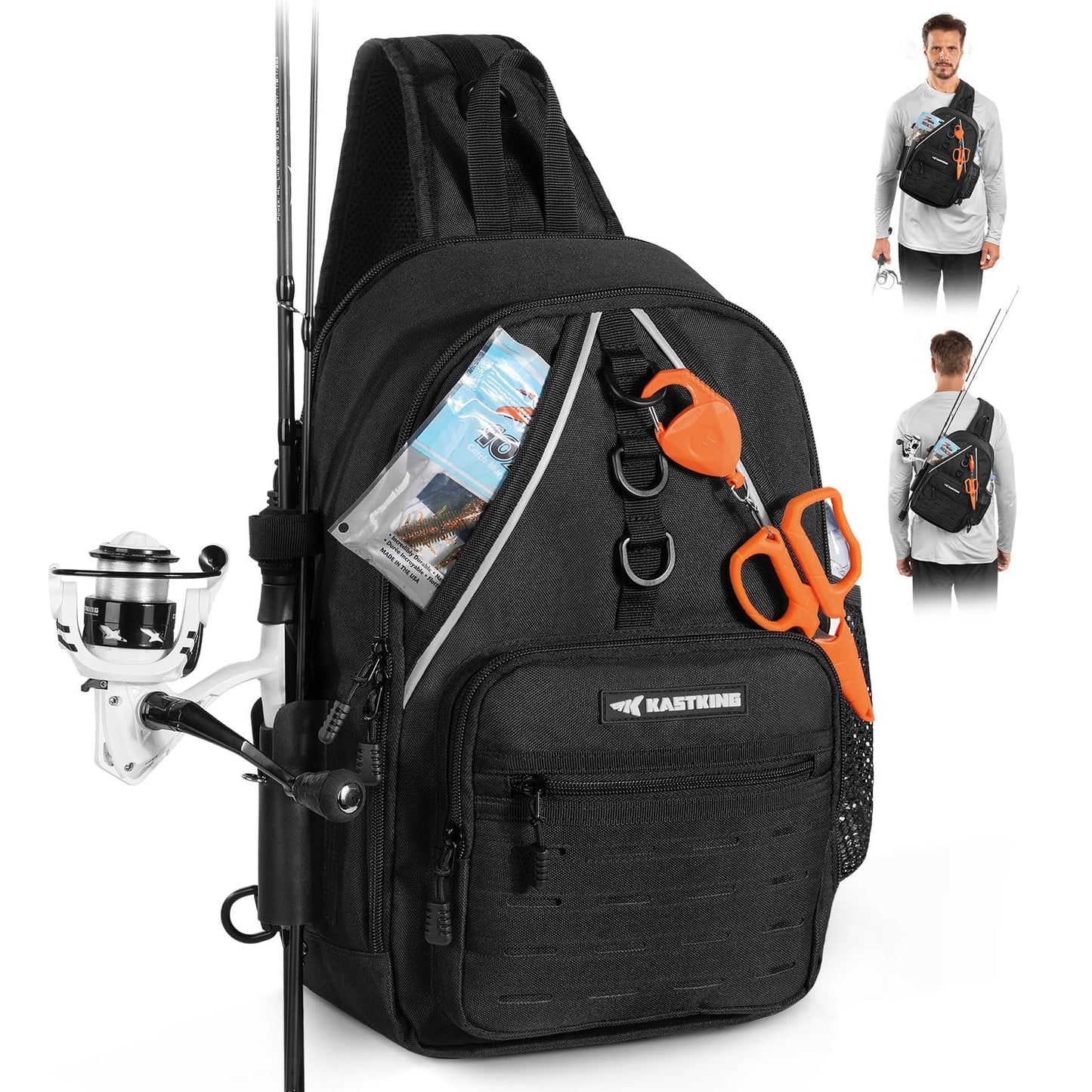 KastKing Karryall Sling Tackle Bag–Fishing Sling Pack,Fishing Backpack With Rod Holder,MOLLE System,Soft Bait & Gear Storage