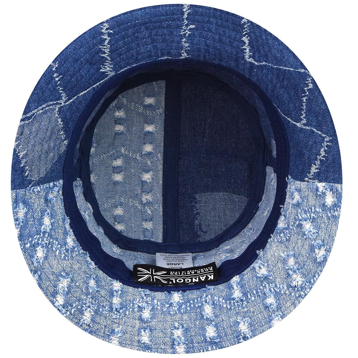 Kangol Denim Mash-Up Bucket Hat for Women and Men, X-Large, Med Blue