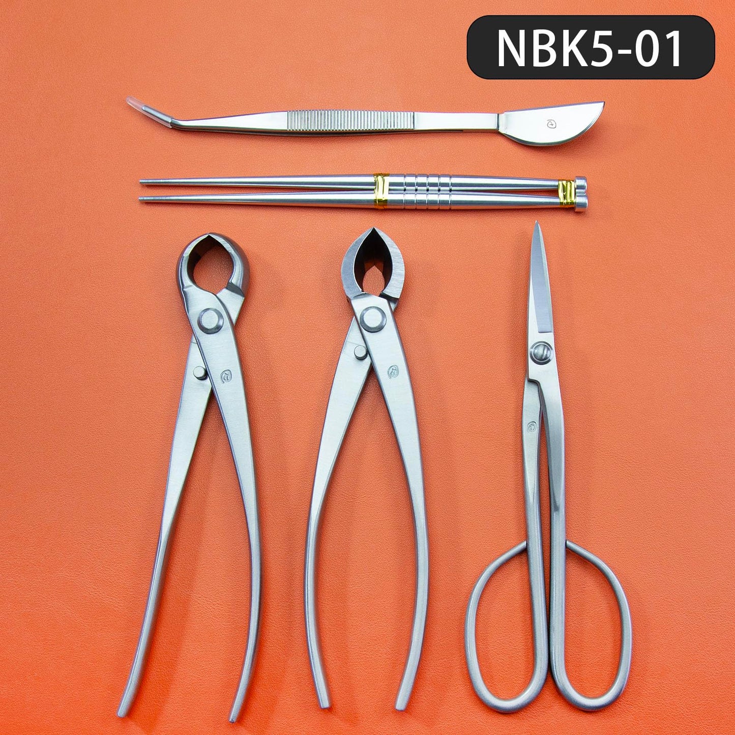 TianBonsai Bonsai Tools 5-Piece Alloy Steel Bonsai tool Kit In Cluding 210mm Long Handle Scissors / 205mm Branch Cutter / 205mm Knob Cutter / 200mm Straight Root Hook/Tweezers (NBK5-01)