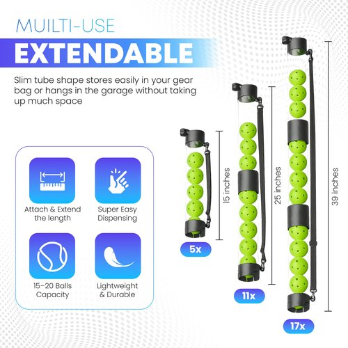 ENDUOR Collapsible Pickleball Pickup Tube for Pickleballs - Holds 17 Balls, Portable Pickleball Retriever Tool