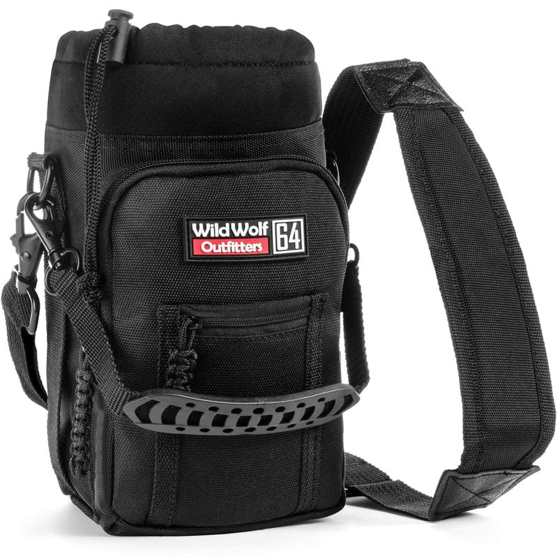 Wild Wolf Outfitters - Water Bottle Holder for 64 oz Bottles - Carry, Protect and Insulate Your Flask with This Military Grade Carrier w/ 2 Pockets and an Adjustable Padded Shoulder Strap.