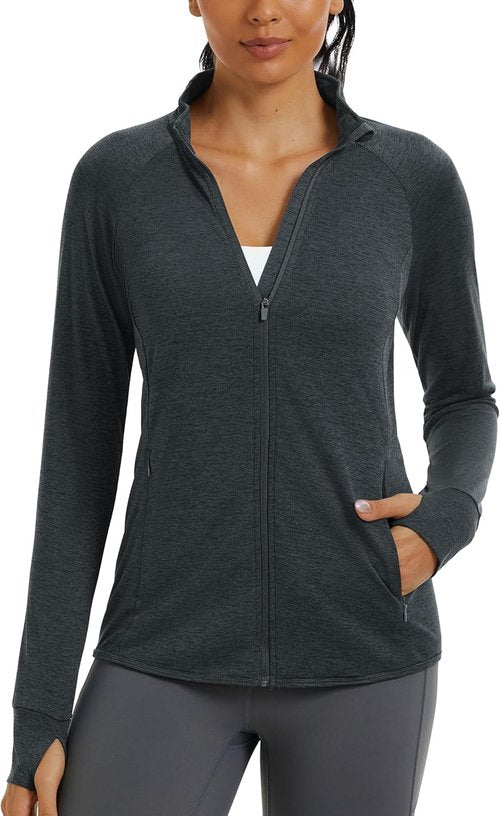 MAGCOMSEN Women's Athletic Jacket - Lightweight UPF 50+ Full Zip Workout Shirt for Hiking & Running
