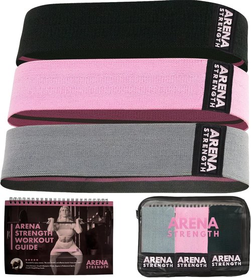 Arena Strength Fabric Booty Bands - Premium Fabric Resistance Bands for Legs & Butt | Includes Workout Guide & Carry Case