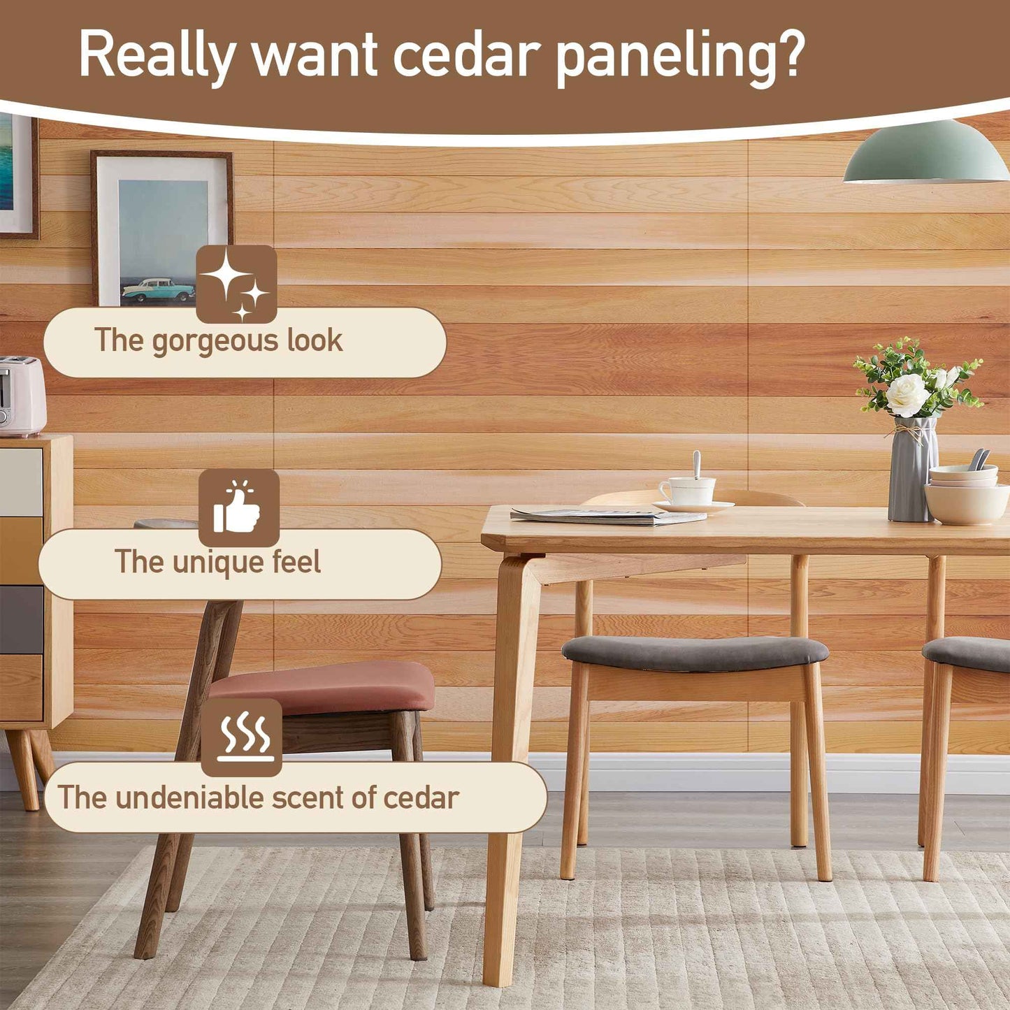 Cedar Tongue and Groove Wall Panels 3 ft Long – Natural Cedar Wood Panels for Walls, Saunas, and DIY Projects (Covers 9.7 sq ft) – Decorative Wood Wall Panels for Interior & Exterior Use