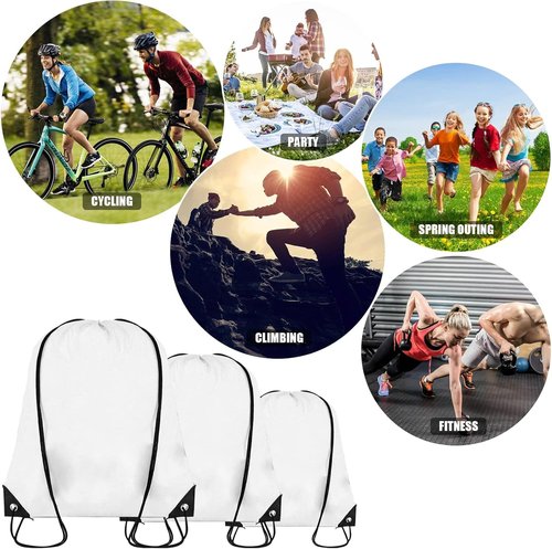 Grneric Drawstring Backpack - 60-Piece Bulk Cinch Sackpack for Gym, Parties & Trips | White