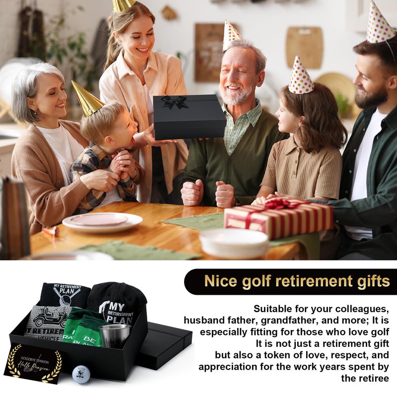 Skylety 8 Pcs Retirement Golf Gift Set for Men Include Stainless Steel Cup Cap Socks Card Towels Ball with Box for Dad Grandpa Golfer Lovers Fathers Day Golf Gifts