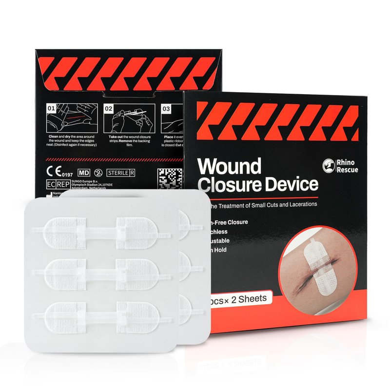 RHINO RESCUE Wound Closure Device 6pcs, Wound Closure Strips Without Suture for Cut Care Device, Adhesive Bandages