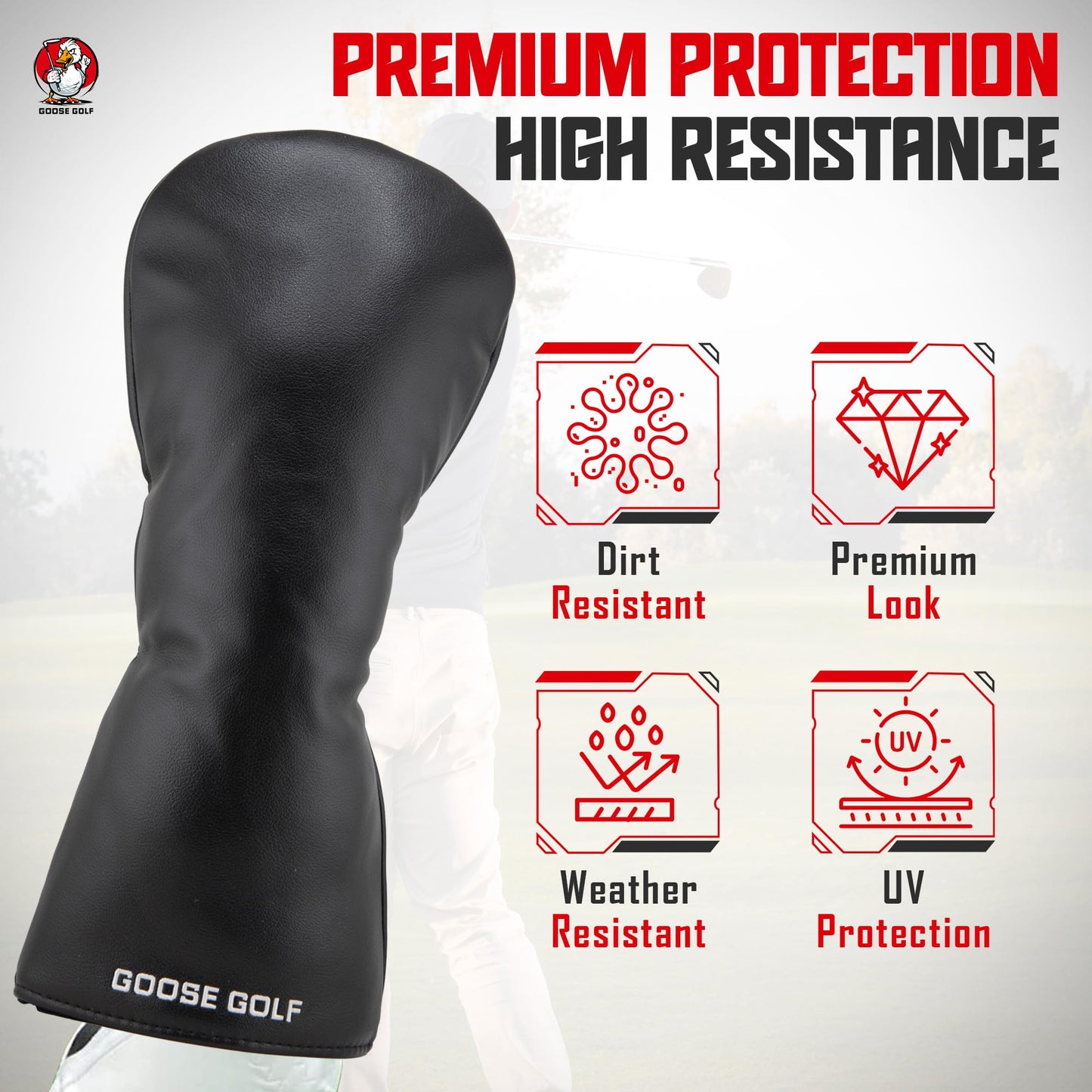 Universal Golf Club Headcovers for Driver and Woods – Compatible with All Brands (Callaway, Taylormade, Titleist…) – Premium Protection with Elastic Closure – Goose Golf