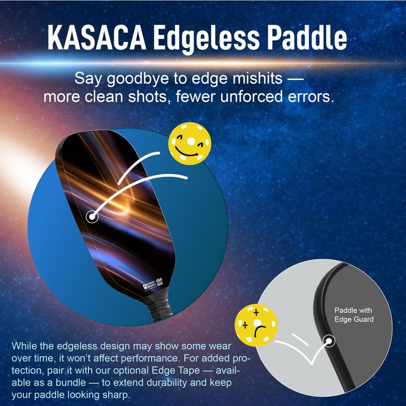 Kasaca Sport Cosmic Ray Edgeless Graphite T700 Multilayer Carbon Fiber Pickleball Paddles, Longer Handle Comfort Grip, Large Sweet Spots, USAPA Approved, for Intermediate & Advanced Players
