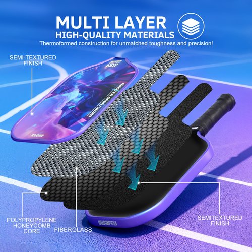 GUADPEXI Pickleball Paddles - USAPA Approved Fiberglass Surface, Polypropylene Honeycomb Core - 8.5oz Lightweight Pickleball Paddle with Sweat-Absorbing Cushioned Grip, Cosmic Purple Design (BXPK01)