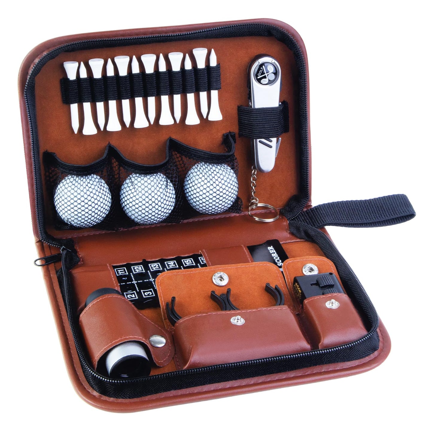 Golf Accessories Gifts for Men - Golfing Essentials Kit for Beginner Golfers with Balls Tees Golf Ball Clamp Rangefinder Scorer Cleaning Brush Multifunctional Divot Knife Gifts for Women Men
