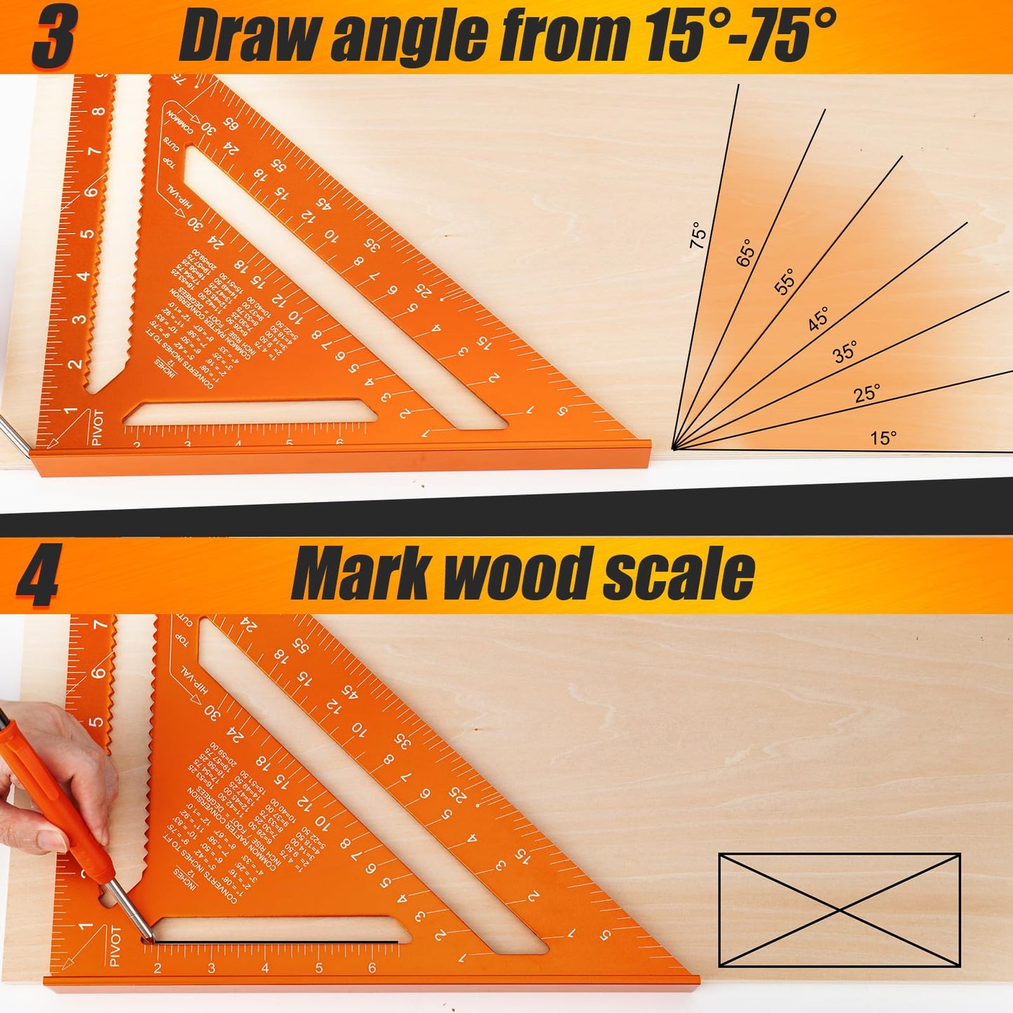 Carpenter Square 12 Inch, Matework Rafter Square for Angle Drawing Measuring Ruler, Framing Square Tool Aluminum for Woodworking, Carpentry