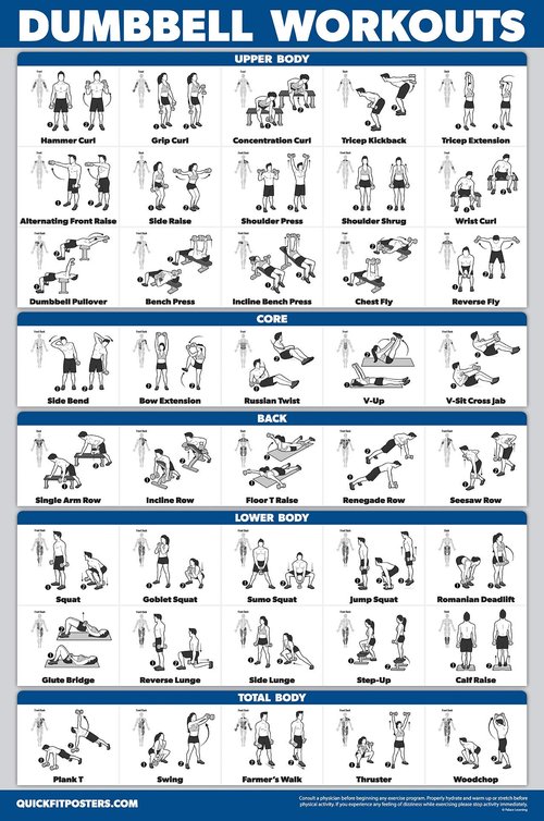 QuickFit 10 Pack - Exercise Workout Poster Set - Foam Roller, Dumbbell, Suspension, Kettlebell, Resistance Bands, Stretching, Bodyweight, Barbell, Yoga Poses, Exercise Ball (LAMINATED, 18" x 24")