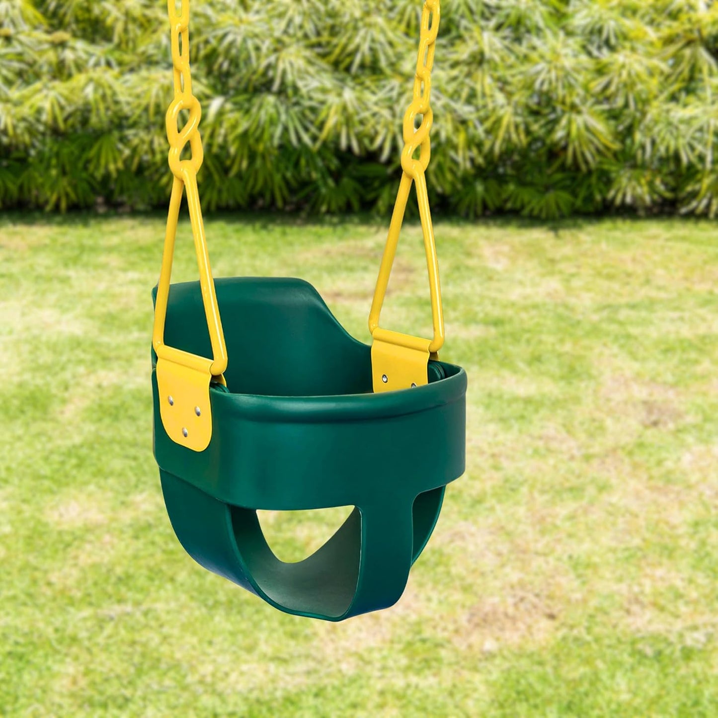 Squirrel Products Premium High Back Toddler Swing Seat - Easy Install with Plastic Coated Chains - Green