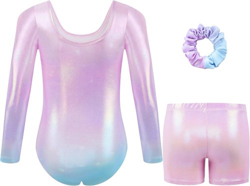 Gogokids Gymnastics Leotards - Long Sleeve Sparkly Rhinestone Dance Unitards for Girls 3-12 Years