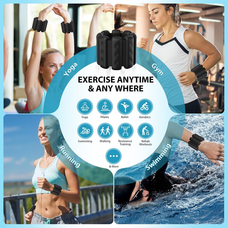Wrist and Ankle Weights for Women&Men - Adjustable Pilates Weighted Bangles, 2 lbs Weighted Arm Bands Foot Leg Weights for Walking, Yoga, Training, Exercise, Running, Set of 2 (1LB Each) (Black)