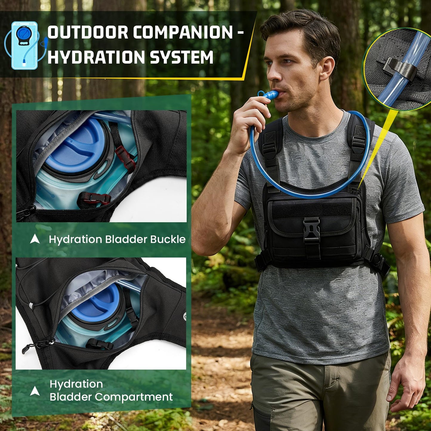 RAINSMORE Hydration Vest with Water Bladder Adjustable Strap Chest Pack