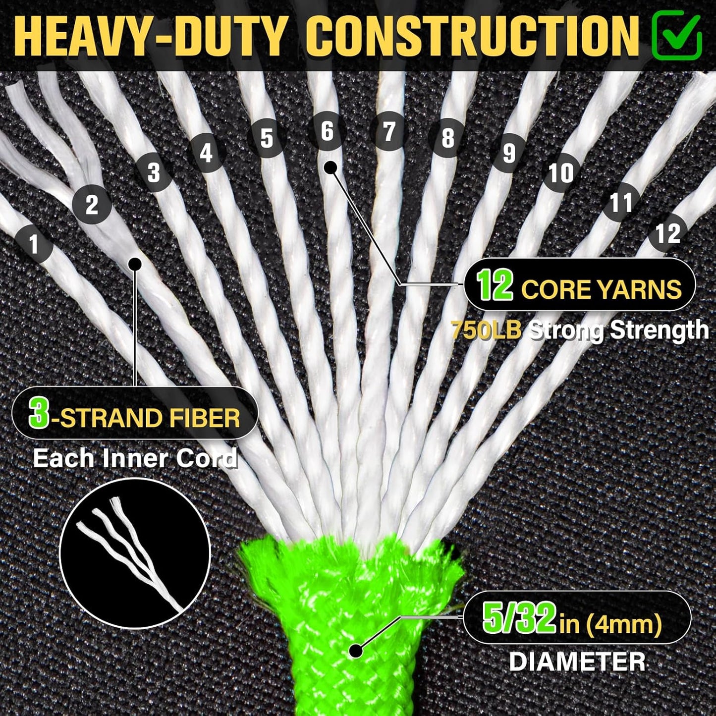 Paracord Rope 750 lb - 500ft Heavy Duty 12-Strand Parachute Cord | Neon Green for Survival Gear & Camping
