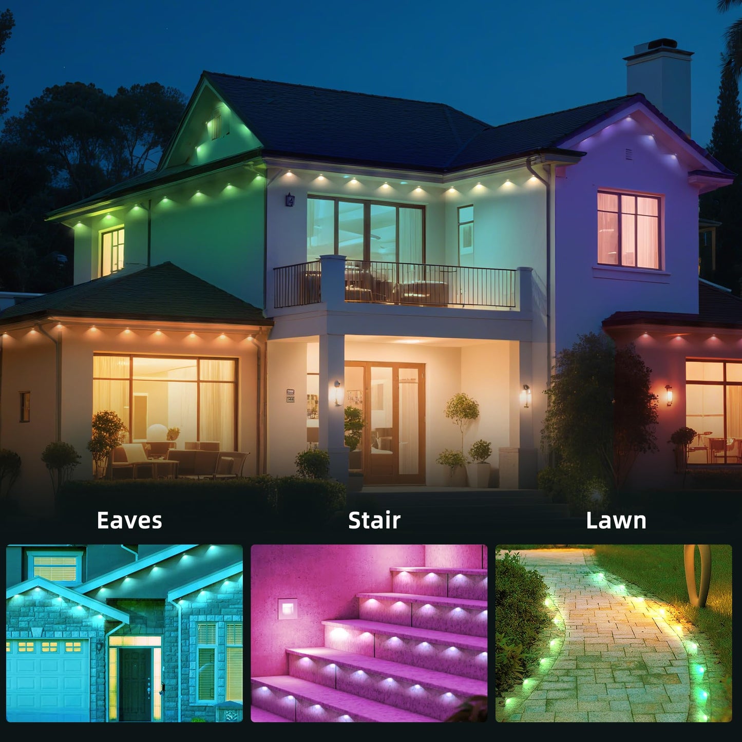 150FT Permanent Outdoor Lights, RGB LED Eaves Lights with App/Remote Control,Waterproof Smart String Lights for Christmas and All Holiday Decor,Daily and Party Lighting,House Roof and Garden Lighting