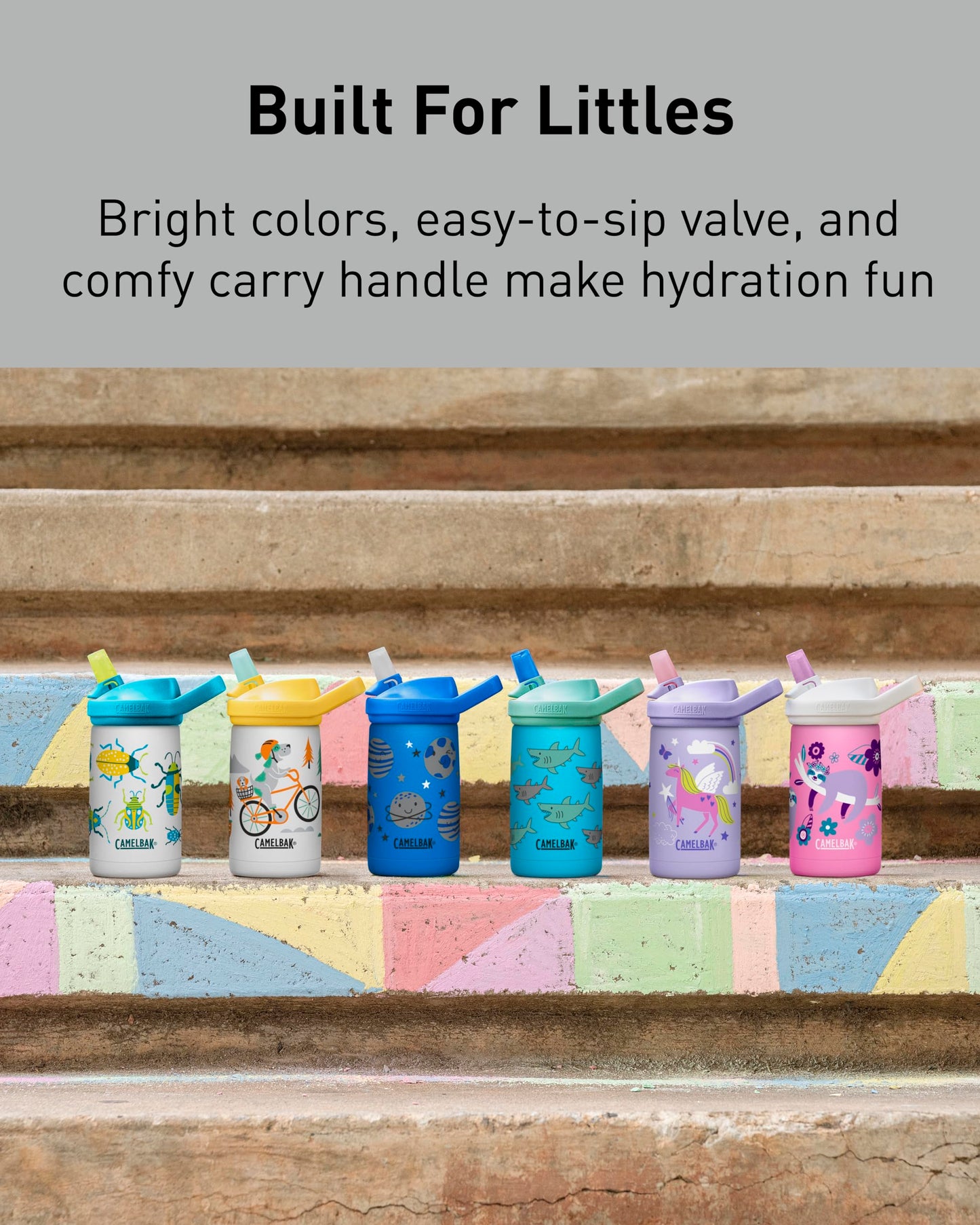 CamelBak Eddy+ Kids Insulated Stainless Steel Water Bottle with Bite Valve Straw, Leak‑Resistant Design for Everyday Hydration, 12oz, Space Smiles