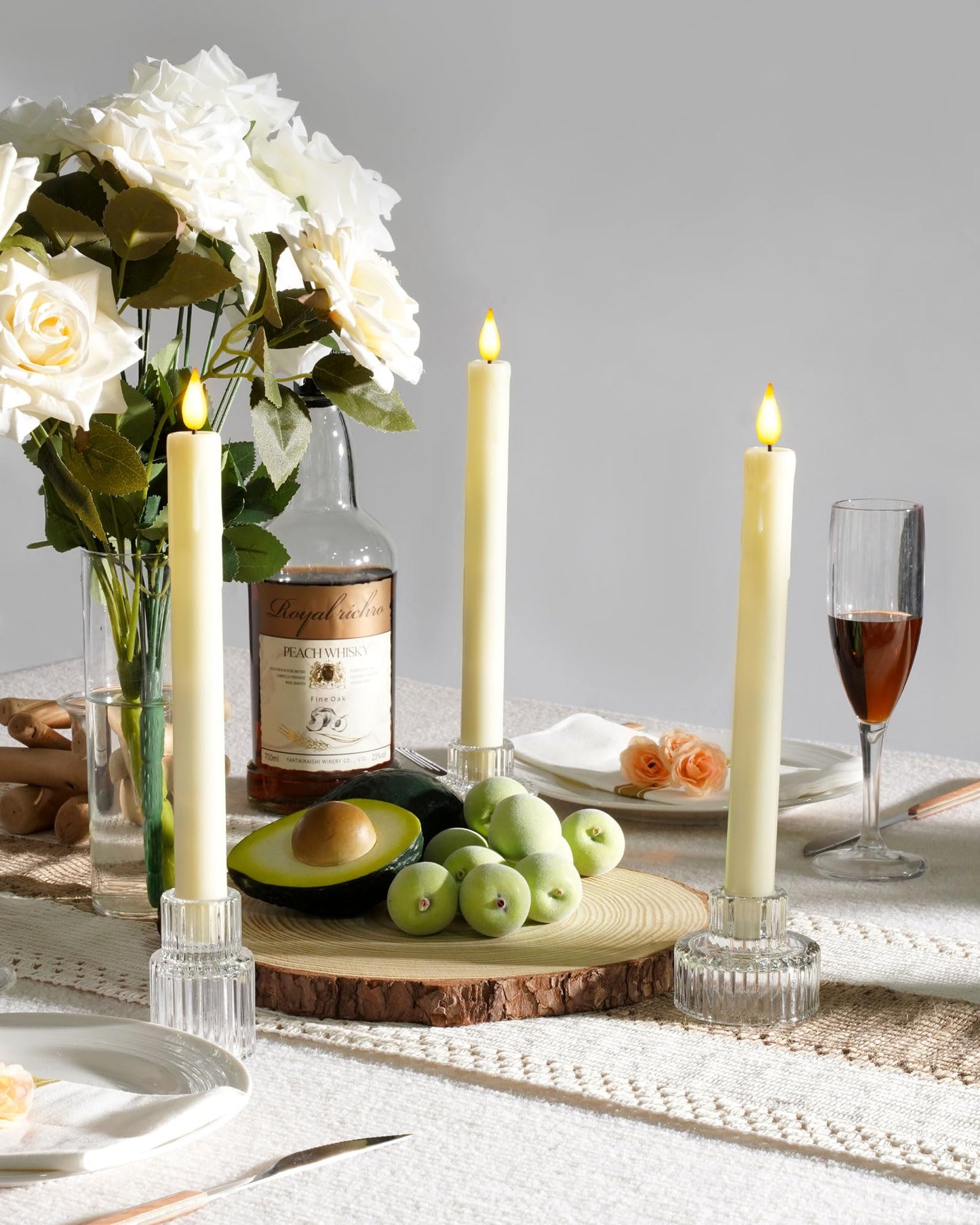 Homemory 6 Pack Flameless Taper Candles, No Remote, Realistic Flickering Battery Operated Candlesticks, Ivory LED Plastic Candle Safe for Weddings, Table Decor, Christmas, and Halloween