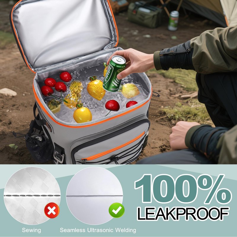 YOUNGOA Large 52cans Cooler Backpack, Insulated, Waterproof, Leak Proof, 30L Large Capacity (Grey)
