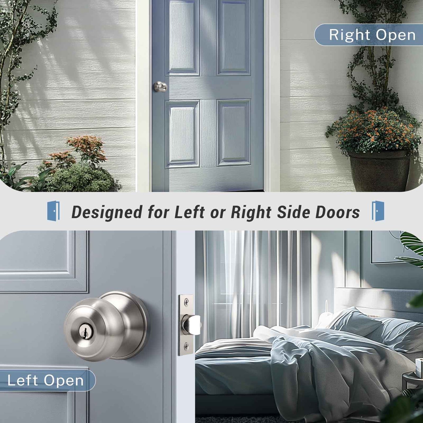 KNOBWELL 2 Pack Brushed Nickel Door Knob with Lock and Key, Keyed Alike, Exterior Keyed Door Knobs Lock with Same Keys in Solid Stainless Steel for Entrance and Front Door, Round Ball Handle