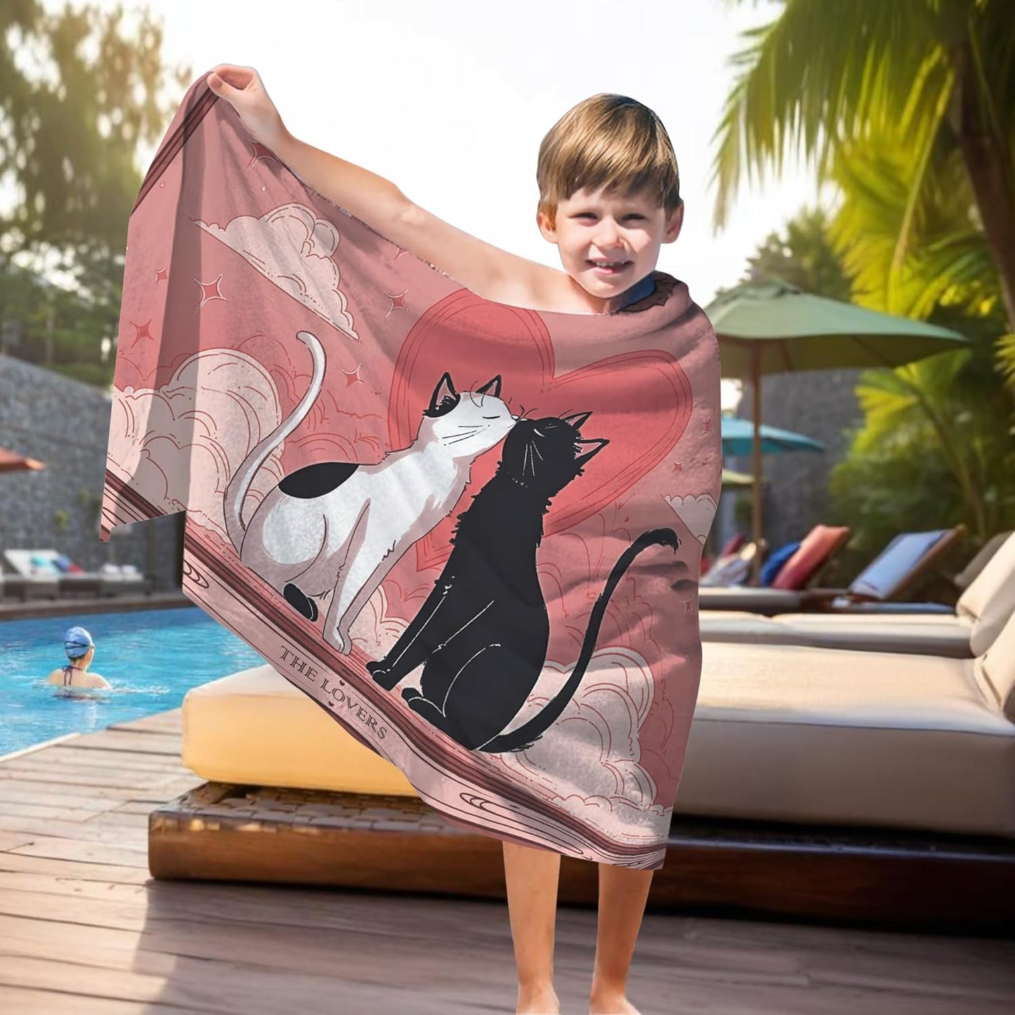 Skiennix Pink Cat Beach Towel - Oversized Quick Dry Towel for Valentine’s Day | 30x60in Travel Gift