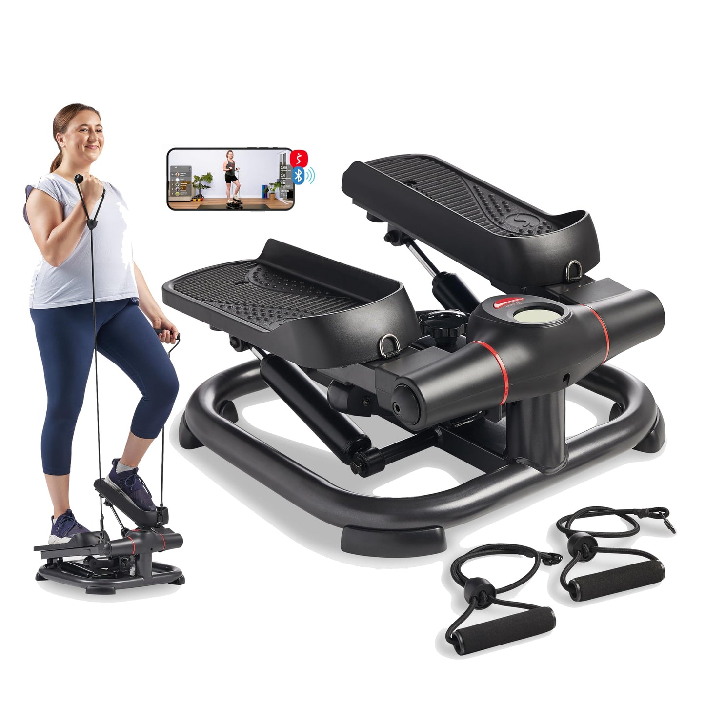 Sunny Health & Fitness Smart Power Stepper with Resistance Bands for Cardio