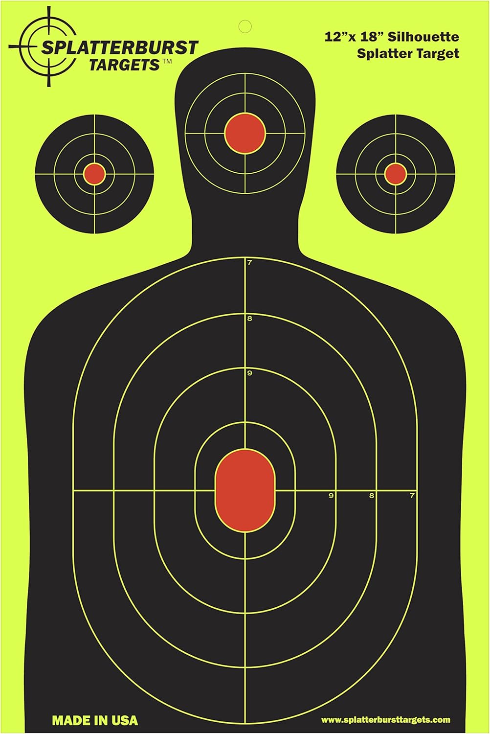 Splatterburst Targets - Silhouette Splatter Target - Bright Fluorescent Yellow - 12 x 18 Inch Made in USA