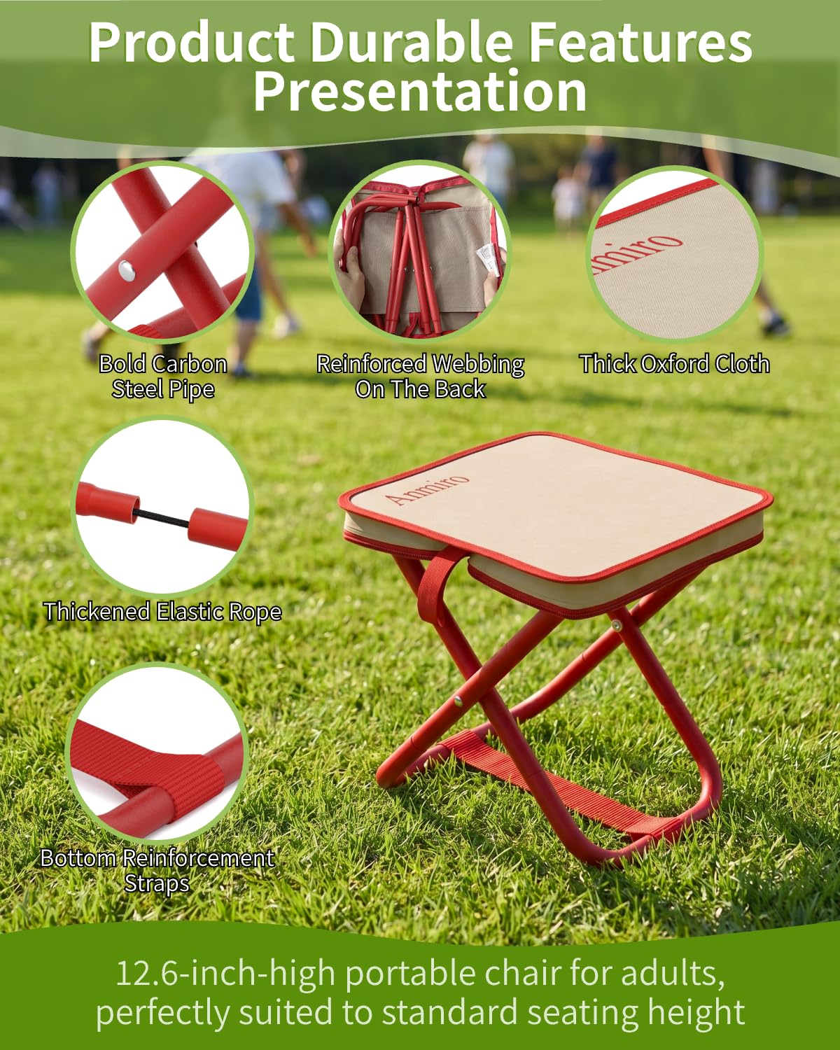 Anmiro Portable Folding Camping Stool, 12.6 Inch Lightweight Mountaineering Hiking Stool, Outdoor Beach Fishing Garden Foldable Stool with Carry Bag, Supports Up to 200LB