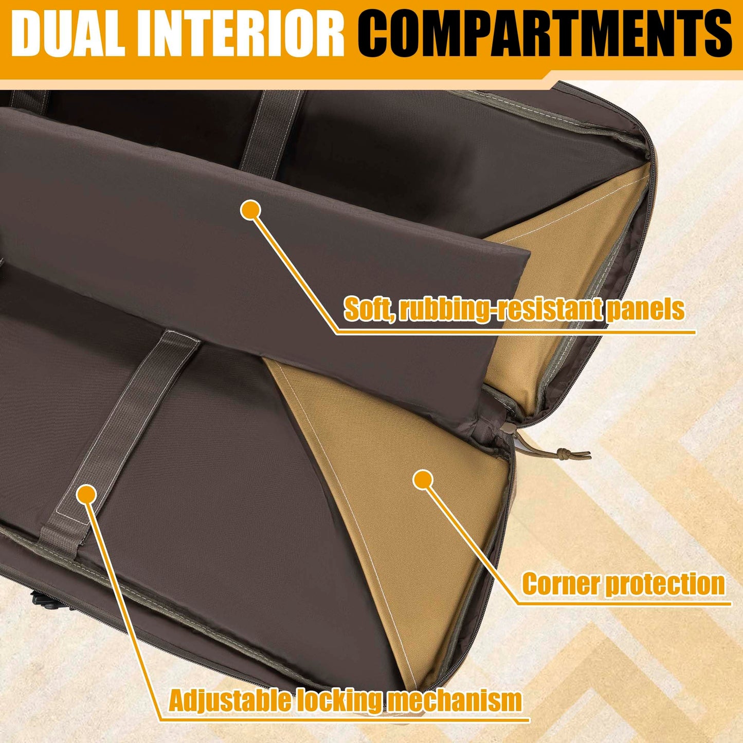 LASUK 46" Soft Double Rifle Bag, Portable Long Rifle Bag for Outdoor Hunting Shooting, Gun Case Storage & Transportation(Yellow)