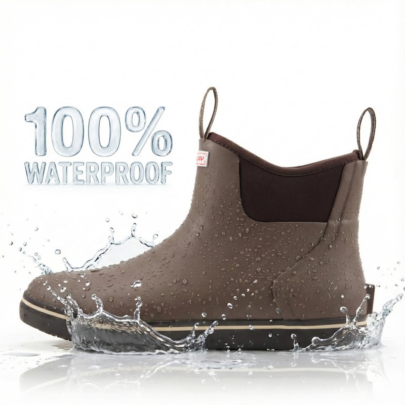 SUREWAY Men's Ankle Fishing Deck Boots for Men-Waterproof,Professional Non-Slip Soles for Wet Slippery Surface,Neoprene Rubber Rain Boot/Shoes for Hunting Boating Gardening,New Chocolate,Size 11