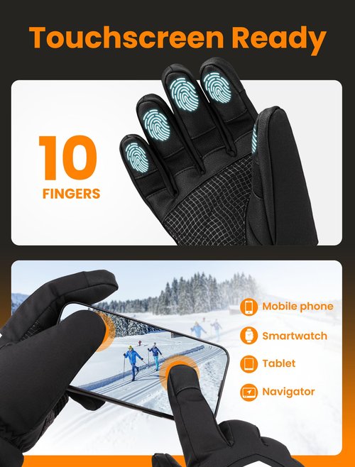 Heated Gloves for Men and Women, Rechargeable Hand Warmers with Touchscreen, Waterproof Electric Heated Ski Glove for Winter Outdoor Work Hunting Camping Hiking Skiing Raynaud, X-Large