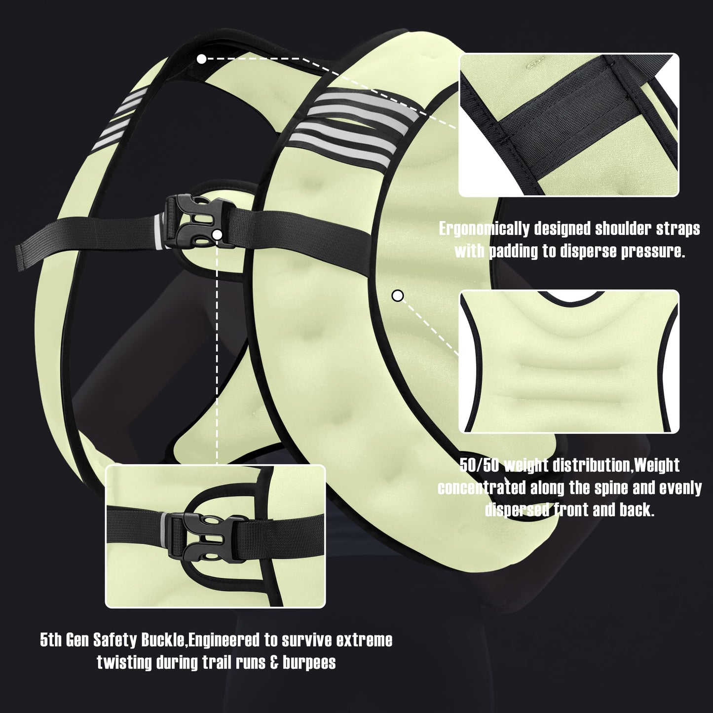 NATURELUX Weighted Vest with Reflective Stripe and Adjustable Buckle Straps, Pale Green, 10 lbs