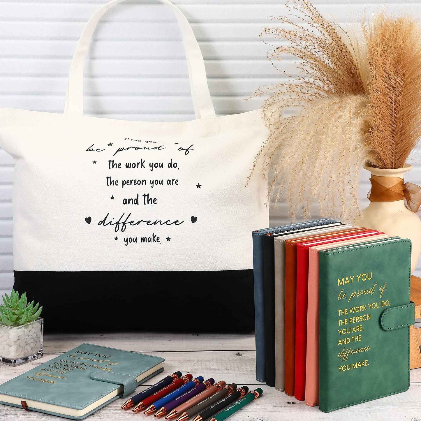 Paterr Employee Team Appreciation Gifts Bulk Thank You Gifts Leather Notebooks Canvas Tote Bags Ballpoint Pens for Employee(Rich Colors, 8 Sets)