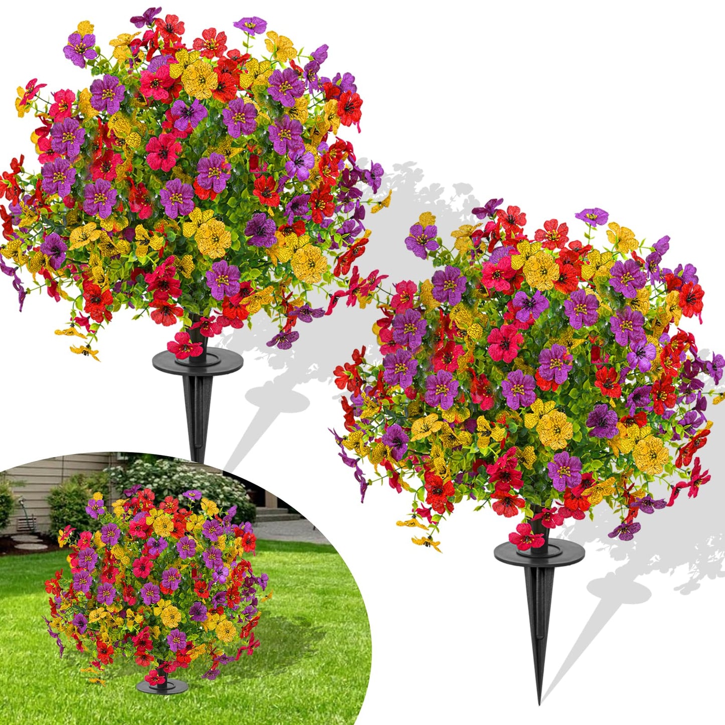 FAJUNZH Artificial Topiary Bushes for Outdoors with Spike, Boxwood Ball Fake Shrubs UV Resistant Faux Plants for Indoor Outdoor Fall Thanksgiving Halloween Decor