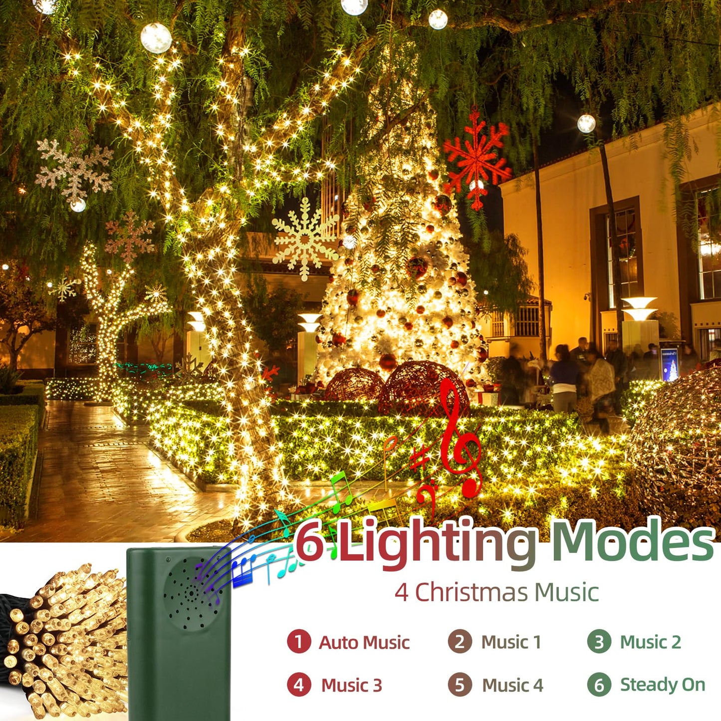 Green Convenience 33FT 100LED String Lights,Battery Christmas Music Light Waterproof,Motion Sensor Christmas Lights with 6 Modes for Indoor Outdoor Yard Patio Garden Xmas Tree Decor