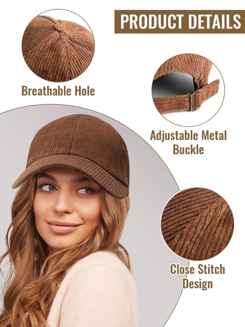Vicenpal 4 Pcs Unisex Corduroy Baseball Cap Trucker Cap Corduroy Hat with Adjustable Straps for Outdoor Travel