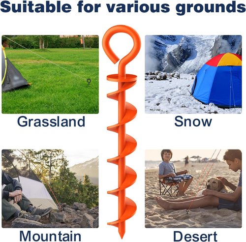 Eurmax USA Canopy Tent Stakes | Durable Corkscrew Shape Steel with Installation Tool & Ropes - Set of 4 (Orange)