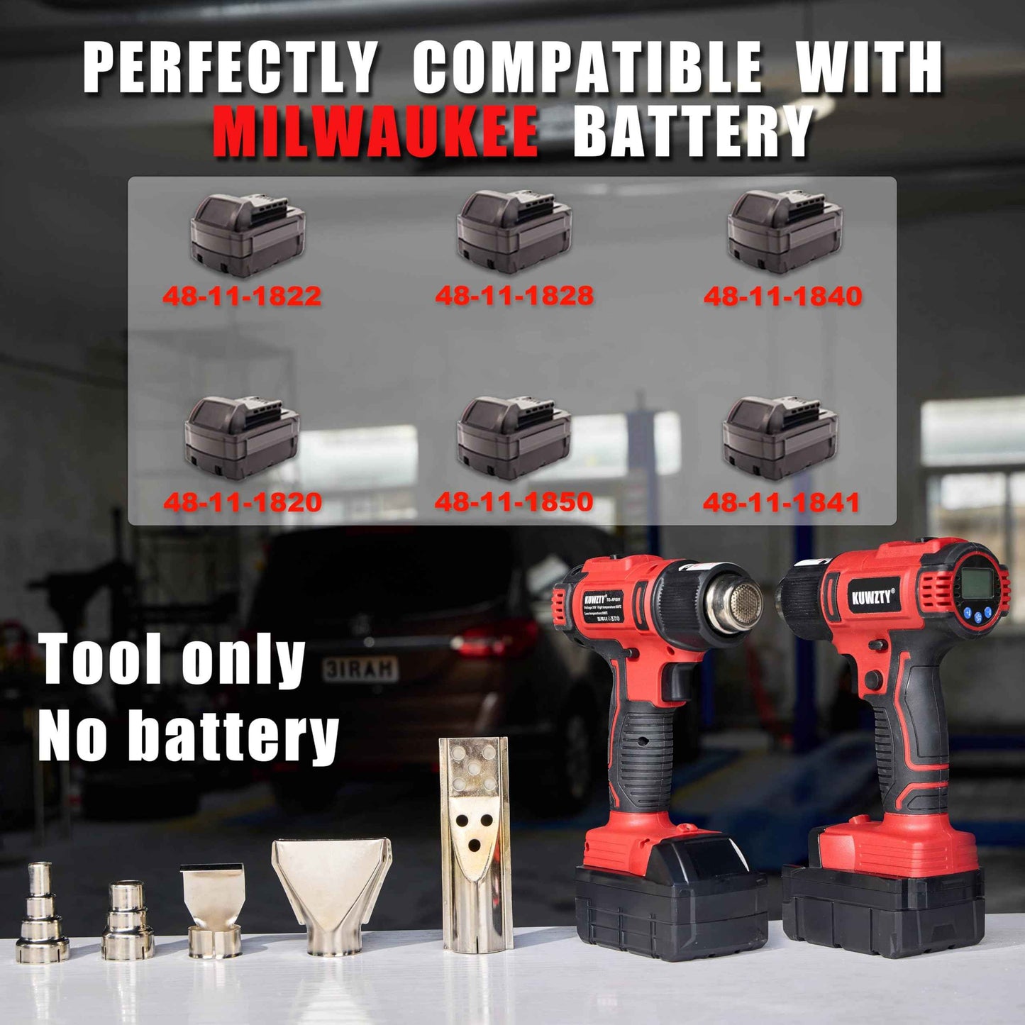 KUWZTY Cordless Heat Gun for Milwaukee M18 Battery,with LCD Digital Display, 2-Temp Setting Max 1022°F(550°C),Heat Gun for Shrink Wrapping, Tube Bending,Resin(Tool Only, NO Battery)