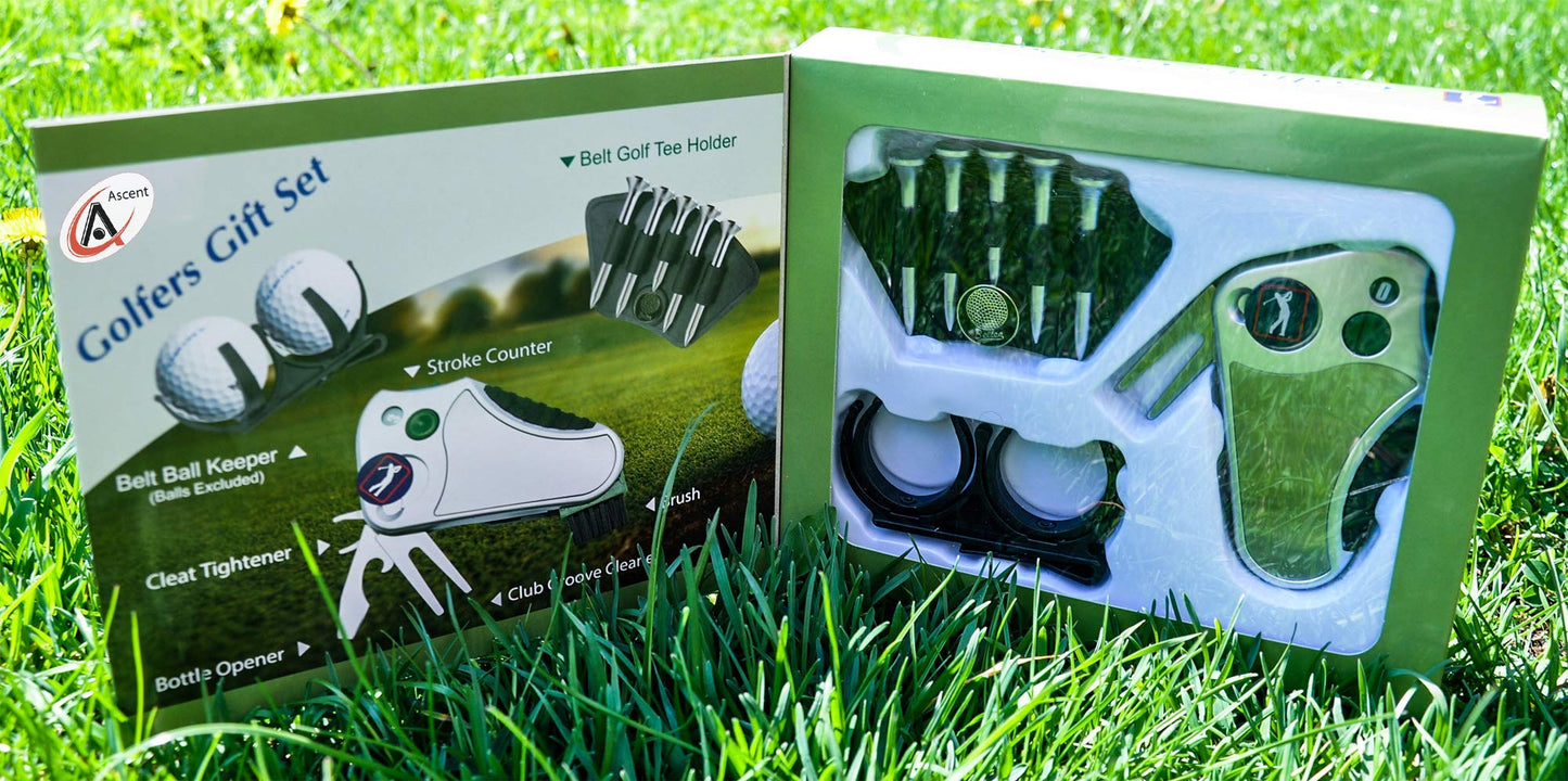 Golfer's Best Golf Gift Set: Tool - Stroke Counter, Divot Tool Repair, Brush, Ball Marker, Cleat Tightener, Club Groove Cleaner Belt Tee Holder Tees Belt Ball Holder - Gift Idea for Men Women