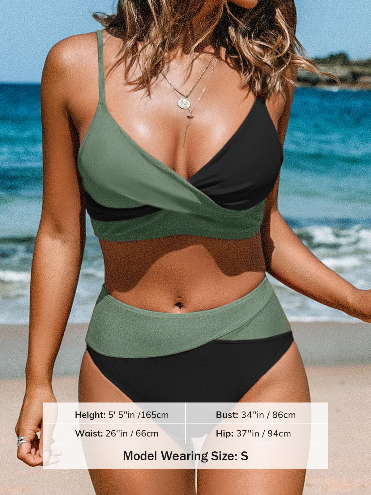CUPSHE Women's Bikini Sets High Waisted V Neck Twist Two Piece Swimsuit,M
