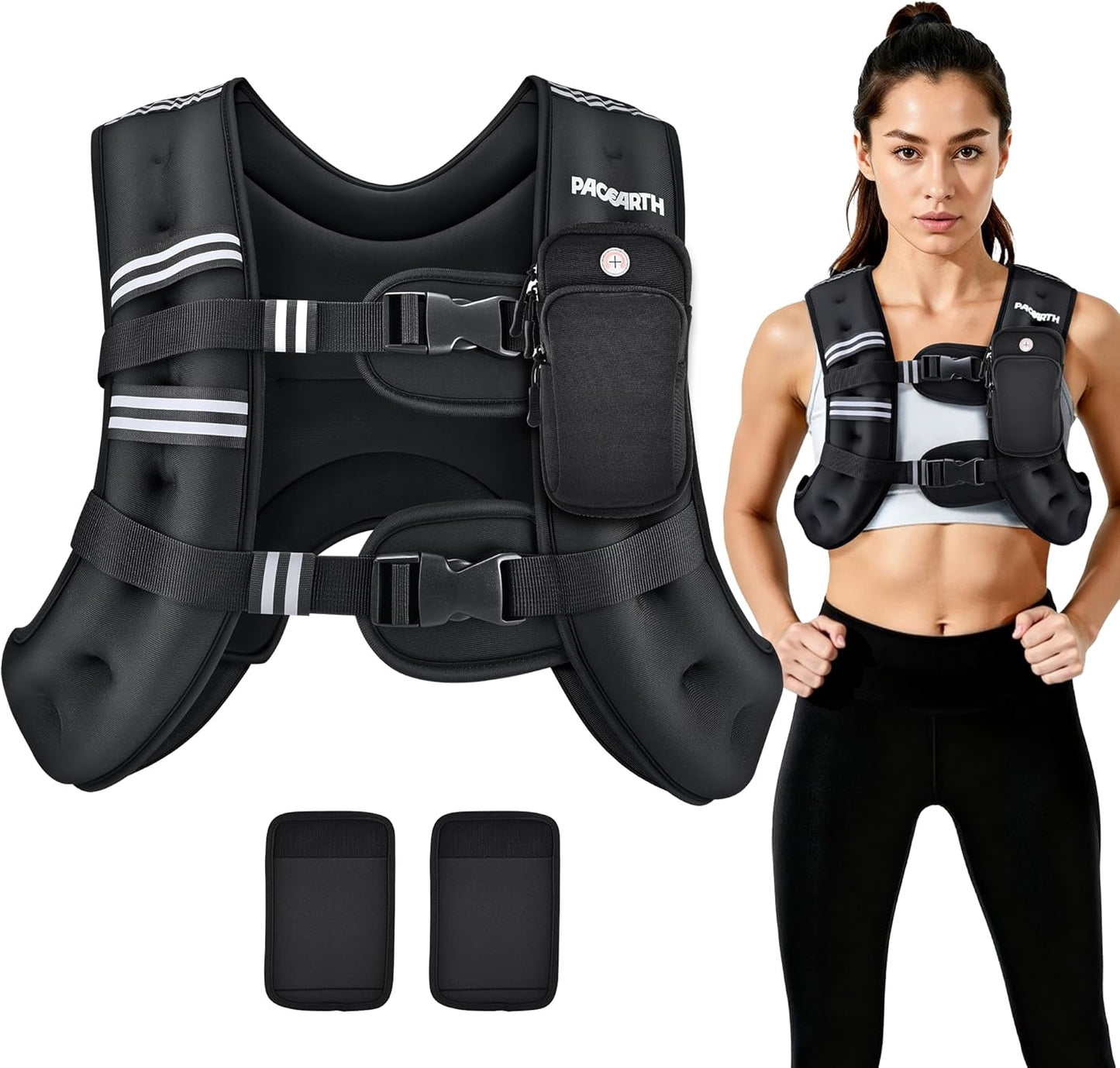 PACEARTH Weighted Vest - Adjustable 6lb to 30lb for Weight Loss & Strength Training | Reflective Design
